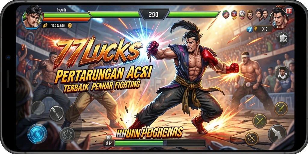 Tangkapan layar dari gameplay pertarungan yang intens di 77LUCKS.