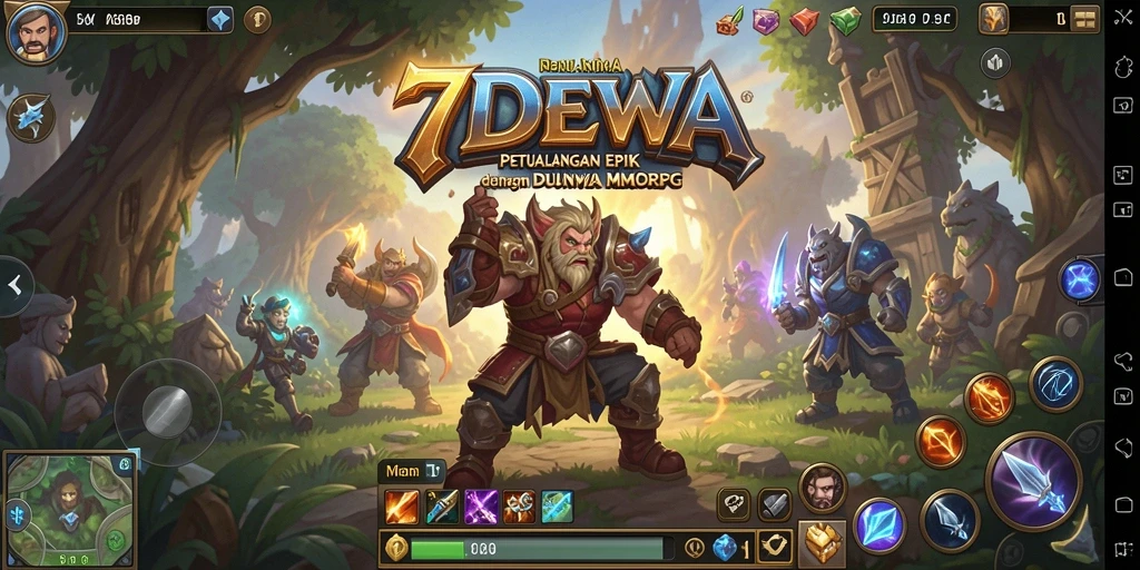 Tangkapan layar gameplay 7DEWA yang menampilkan aksi pertarungan epik.