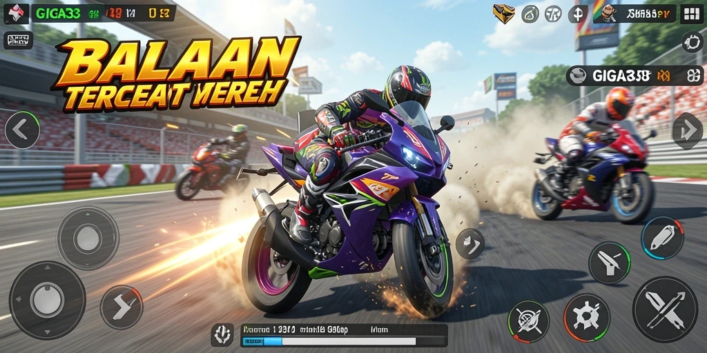Screenshot GIGA33 menunjukkan momen mendebarkan di lintasan balap motor.