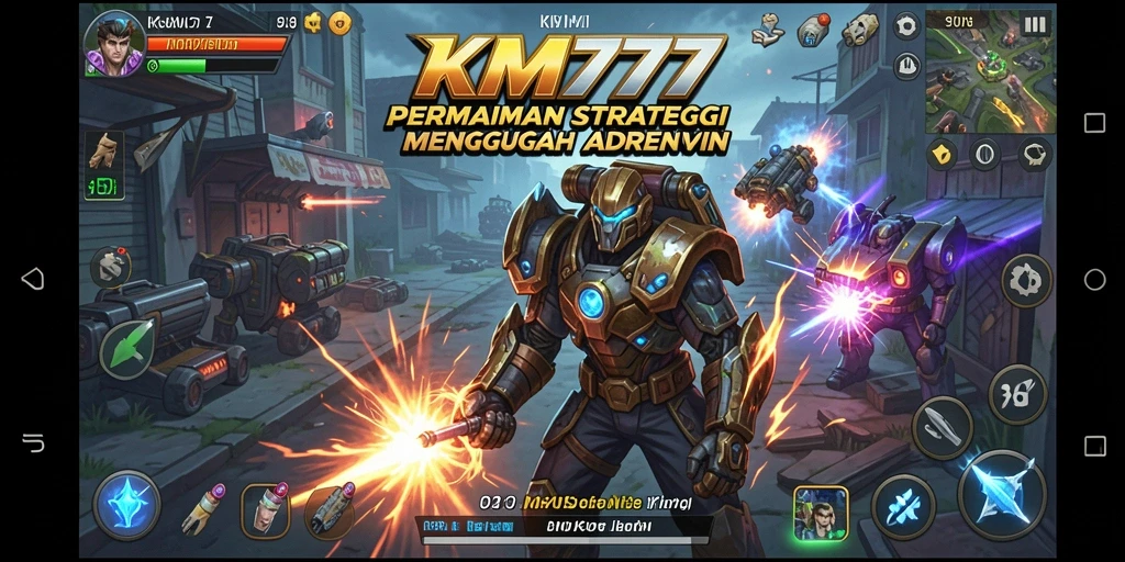 Menampilkan pertempuran strategis di KM777 dengan pemain beraksi.