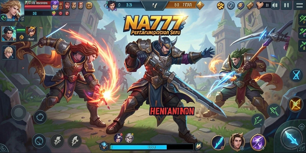 Tampilan gameplay NA777 yang seru dan strategis dalam pertempuran MOBA.