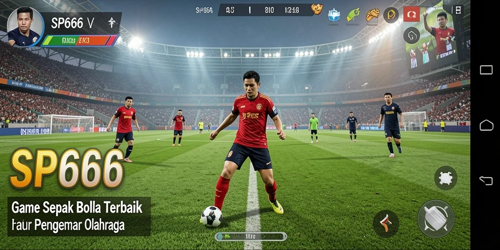 Tampilan gameplay SP666 dengan aksi sepak bola yang mendebarkan.