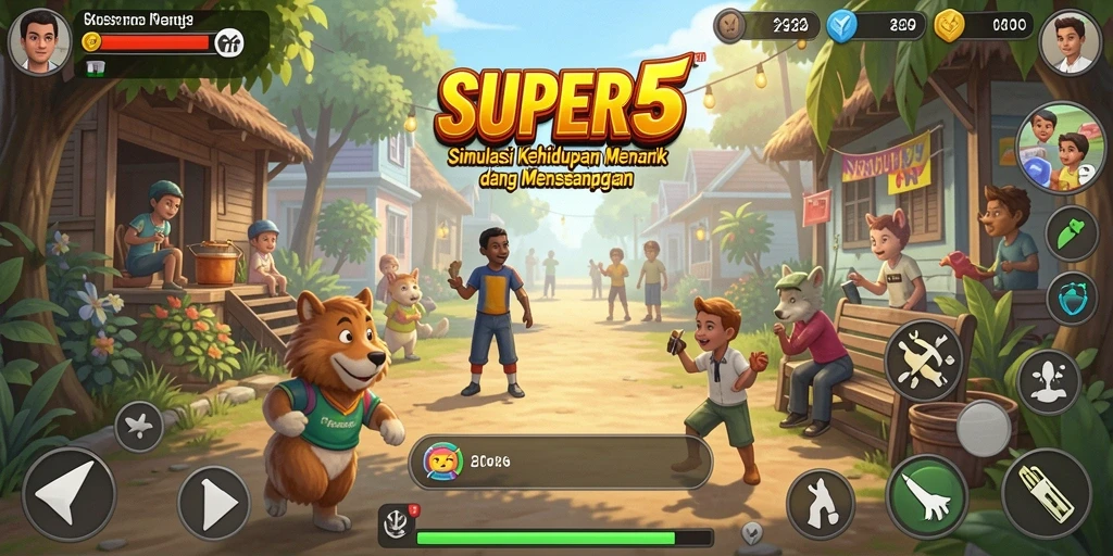 Tampilan gameplay <strong>SUPER5</strong> yang seru dan interaktif dalam simulasi kehidupan.
